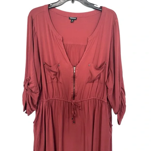 Torrid Plus-Size Burnt Orange Drawstring Waist Shirt Dress Size 3 - Picture 4 of 9